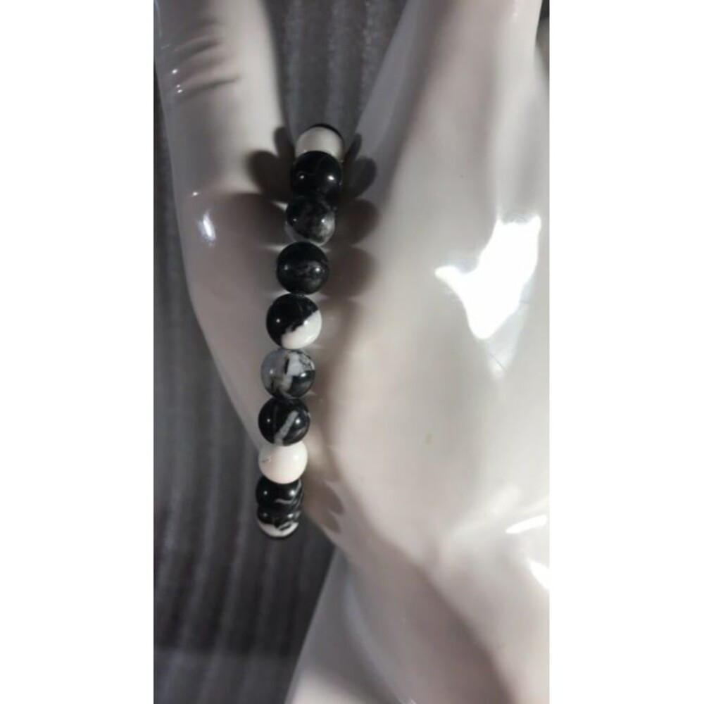 Panda Agate Beaded Stretch Bracelet